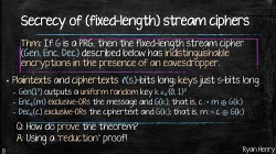 Ryan Henry Stream cipher to PRG reduction