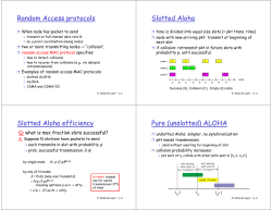 Random Access protocols Slotted Aloha Slotted Aloha efficiency Pure