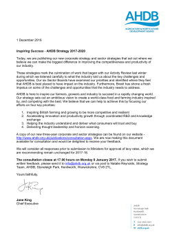 AHDB Strategy Consultation Letter 1 December 2016