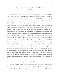 Identity and Individuation in Kant`s Transcendental Deduction