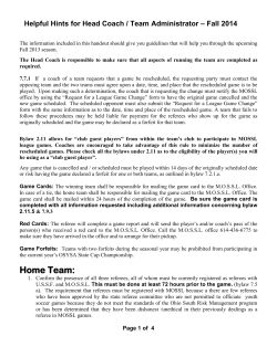 Helpful Hints for Head Coach / Team Administrator