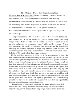 The Order &ndash;Disorder Transformation The nature of ordering: