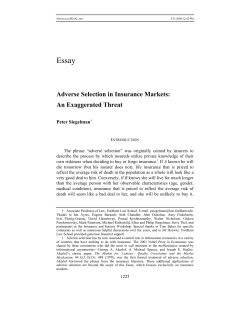 Adverse Selection in Insurance Markets: An