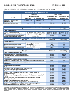 decision on fees for mastercard cards nak-mc/12