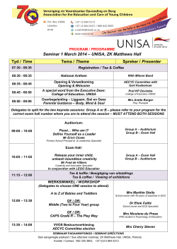 Seminar 1 March 2014 – UNISA, ZK Matthews Hall Tyd / Time Tema