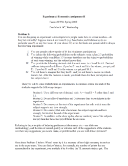 Experimental Economics Assignment II Econ 430/530, Spring 2012