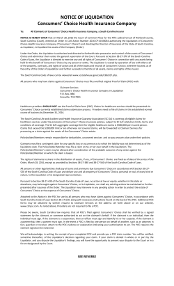NOTICE OF LIQUIDATION Consumers` Choice Health Insurance