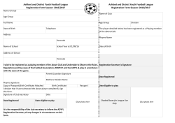2016/2017 Ashford and District Youth Football League Regist
