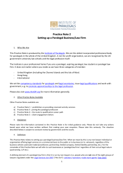 Practice Note 2 Setting up a Paralegal Business/Law Firm