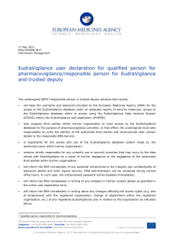User declaration form for QPPV, RP and trusted deputy