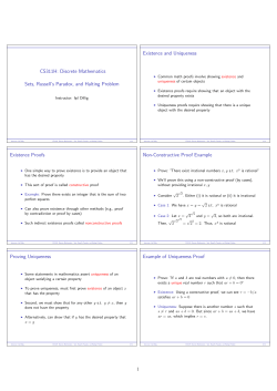 CS311H: Discrete Mathematics Sets, Russell`s Paradox, and Halting