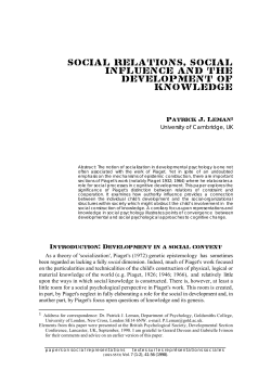 University of Cambridge, UK As a theory of `socialization`, Piaget`s