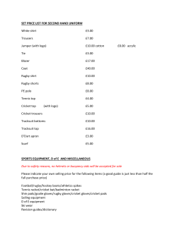 SET PRICE LIST FOR SECOND HAND UNIFORM White shirt &pound;3.00