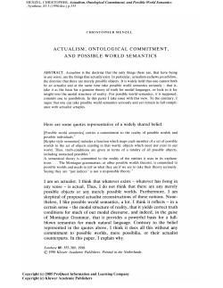 MENZEL, CHRISTOPHER, Actualism, Ontological