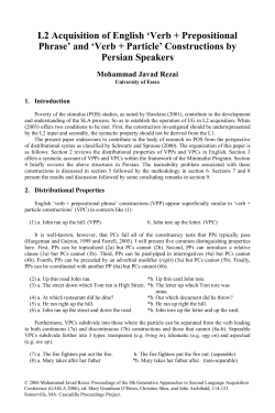 L2 Acquisition of English `Verb + Prepositional Phrase` and `Verb +