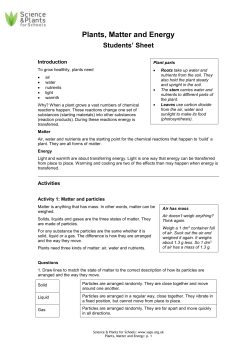 SAPS - 1 Plants, matter and energy
