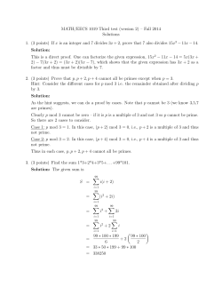 Fall 2014 Solutions 1. (3 points) If x is an integer and 7 divides 3x+ 2