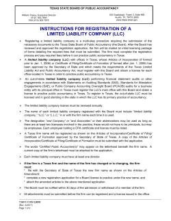 Instructions For Registration of a Limited Liability Company
