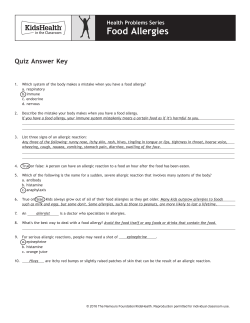Answer Key: Food Allergies (Grades 3 to 5)