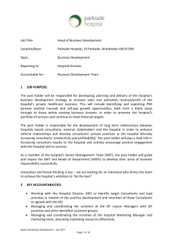 Job Title: Head of Business Development Location/Base: Parkside