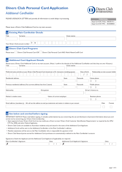 Diners Club Personal Card Application Additional Cardholder