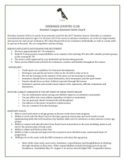 CHEROKEE COUNTRY CLUB Summer League Assistant Swim