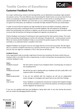 Customer Feedback Form - Textile Centre of Excellence