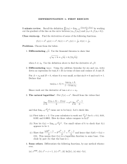 DIFFERENTIATION 1: FIRST RESULTS 5 minute review. Recall the