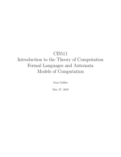 CIS511 Introduction to the Theory of Computation Formal