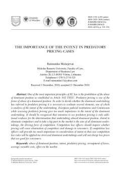 the importance of the intent in predatory pricing cases