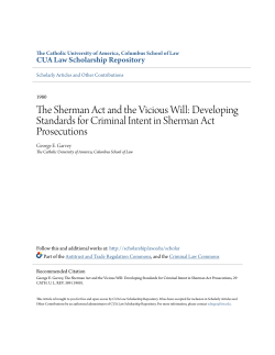 Developing Standards for Criminal Intent in Sherman Act Prosecutions