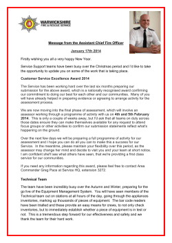Message from the Assistant Chief Fire Officer January 17th 2014