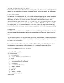 Title Page - Introduction to Citing and Quoting Welcome to the