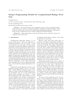 Integer Programming Models for Computational Biology Prob