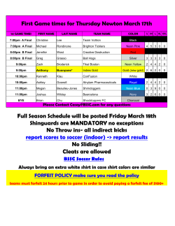 First Game times for Thursday Newton March 17th Full Season