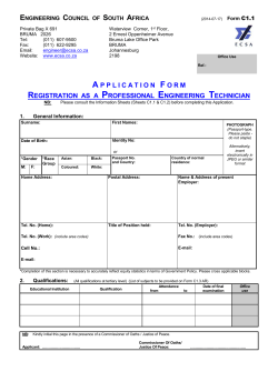 Registration as a Professional Engineering Technician