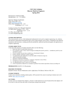 CSCI 2611 Syllabus Discrete Math for Engineers Spring 2014