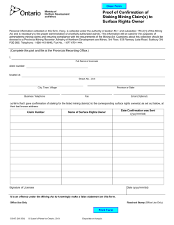 Proof of Confirmation of Staking Mining Claim(s) to Surface Rights