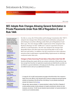 SEC Adopts Rule Changes Allowing General Solicitation in Private