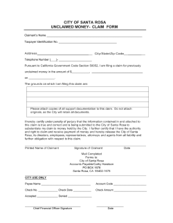 CITY OF SANTA ROSA UNCLAIMED MONEY