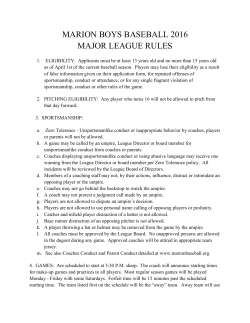 MARION BOYS BASEBALL 2016 MAJOR LEAGUE RULES