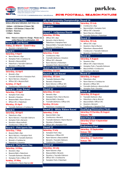 2016 FOOTBAlL Season Fixture Football Start Times Round 9