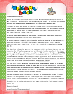 Dear Fourth Grade Families, I would like to take the opportunity to