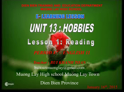 LEARNING LESSON UNIT 13 : HOBBIES Lesson 1: Reading Teacher