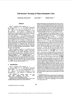 "soft-decision" decoding of chinese remainder codes