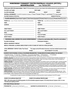NORTHERN VERMONT YOUTH FOOTBALL LEAGUE (NVYFL