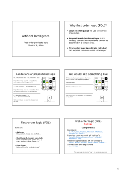 Artificial Intelligence Why first order logic (FOL)? We would like