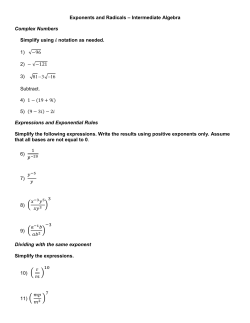 Exponents and Radicals &ndash; Intermediate Algebra Complex Numbers