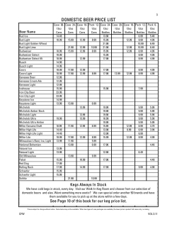 a complete domestic beer price list