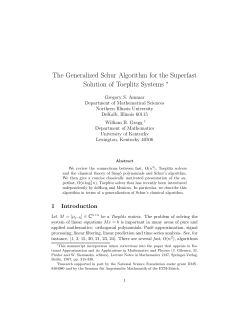 The Generalized Schur Algorithm for the Superfast Solution of